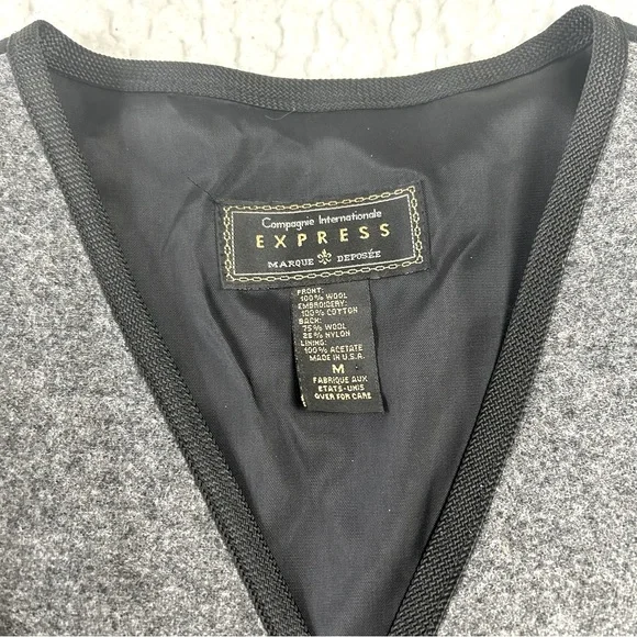 Compagnie Internationale Express Wool Vest Women's M Black Gray Embroidered VTG - Picture 5 of 6